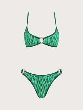 Green Crochet Ring Bikini Set - Women Swim